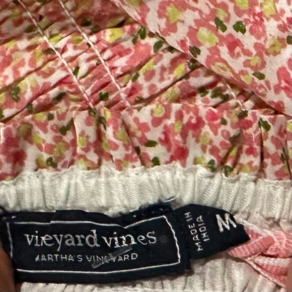 NWT - Vineyard Vines Pink Cotton Silk Floral Smocked Puff‎ Sleeve Dress - Size M - Picture 8 of 10